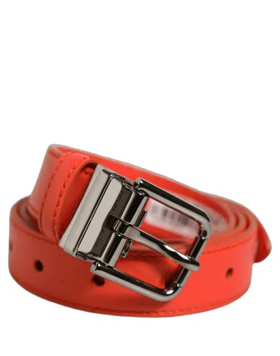 Dolce & Gabbana Red Leather Silver Metal Buckle Cintura Women's Belt