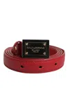 Dolce & Gabbana Red Leather Square Metal Buckle Cintura Belt In Red
