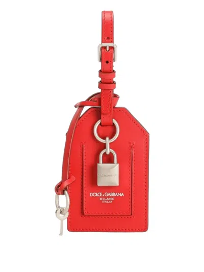 Dolce & Gabbana Red Leather Tag Keychain
