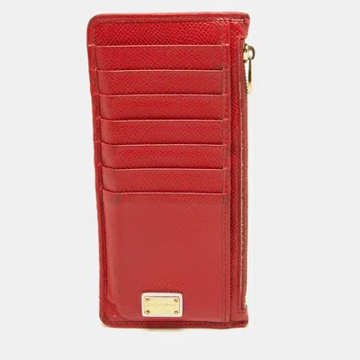 Pre-owned Dolce & Gabbana Red Leather Zip Long Card Holder
