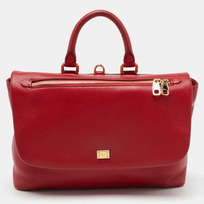 Pre-owned Dolce & Gabbana Red Leather Zipper Flap Top Handle Bag