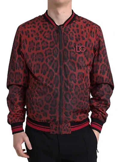 Pre-owned Dolce & Gabbana Red Leopard Print Bomber Jacket