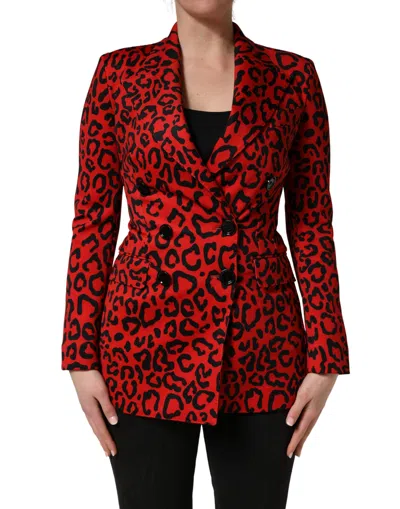 Dolce & Gabbana Leopard-print Double-breasted Blazer In Red