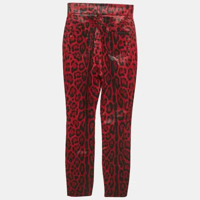 Pre-owned Dolce & Gabbana Red Leopard Print Cotton Drill Jeans S Waist 26" In Blue
