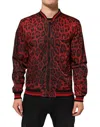 Dolce & Gabbana Red Leopard Print Full Zip Bomber Men Jacket In Red