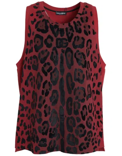 DOLCE & GABBANA DOLCE & GABBANA RED LEOPARD PRINT SLEEVELESS TANK MEN'S T-SHIRT