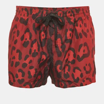 Pre-owned Dolce & Gabbana Red Leopard Print Synthetic Shorts Xxl