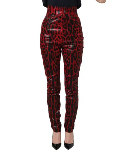 Dolce & Gabbana Red Leopard Skinny High Waist Denim Jeans
