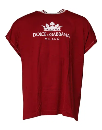 Dolce & Gabbana Maroon Logocrown Cotton Half Sleeve T-shirt In Red
