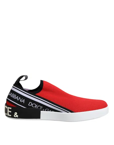 DOLCE & GABBANA RED LOGO LOW TOP SLIP ON MEN SNEAKERS SHOES