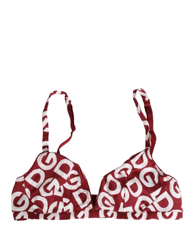 Dolce & Gabbana Red Logo Monogram Cotton Soft Cup Bra Underwear In Burgundy