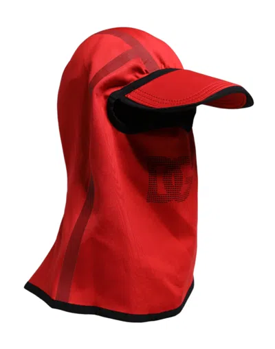 DOLCE & GABBANA DOLCE & GABBANA RED LOGO POLYESTER WIDE BRIM BALACLAVA MEN'S HAT