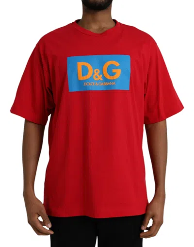Dolce & Gabbana Red Logo Print Cotton Crew Neck T-shirt