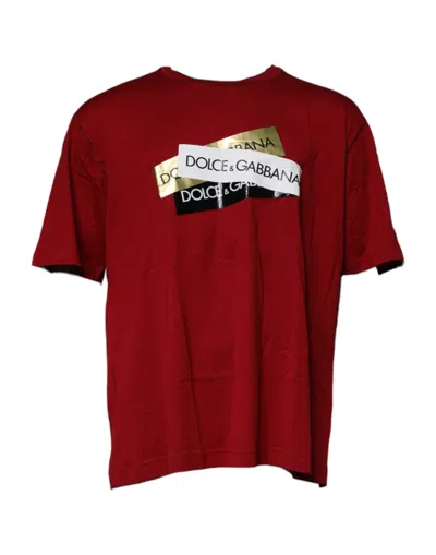 Dolce & Gabbana Red Logo Tape Cotton Crew Neck T-shirt In Purple