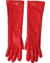Dolce & Gabbana Red Lurex Fantasia Mid Arm Length Gloves In Red