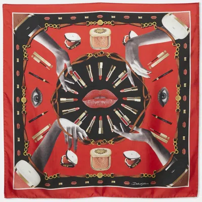 Pre-owned Dolce & Gabbana Red Make-up Print Silk Scarf