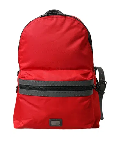 Dolce & Gabbana Red Nylon Leather Dg Logo School Backpack Bag In Gold