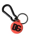 Dolce & Gabbana Red Orange Rubber Dg Logo Round Metal Keyring Keychain In Orange