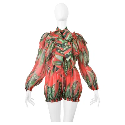 Pre-owned Dolce & Gabbana Red Organza Floral Romper With Ruffles 2018