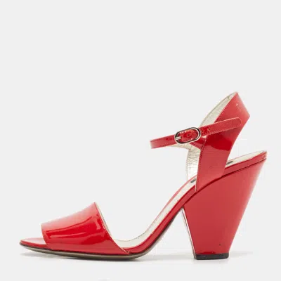 Pre-owned Dolce & Gabbana Red Patent Leather Block Heel Ankle Strap Sandals Size 39