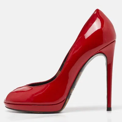 Pre-owned Dolce & Gabbana Red Patent Leather Peep-toe Platform Pumps Size 37