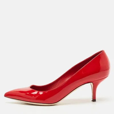 Pre-owned Dolce & Gabbana Red Patent Leather Pointed Toe Pumps Size 38
