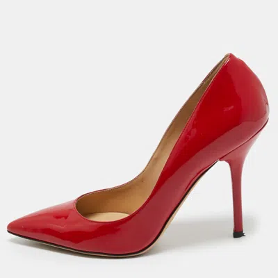 Pre-owned Dolce & Gabbana Red Patent Leather Pointed Toe Pumps Size 38