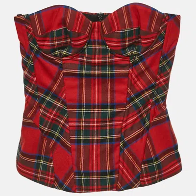 Pre-owned Dolce & Gabbana Red Plaid Wool Corset Bustier Top S