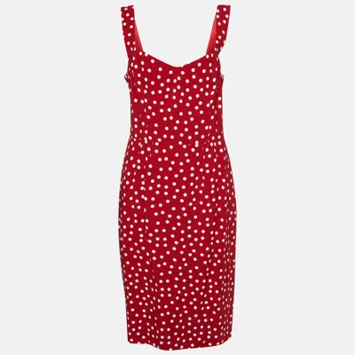 Pre-owned Dolce & Gabbana Red Polka Dot Print Crepe Sleeveless Dress L