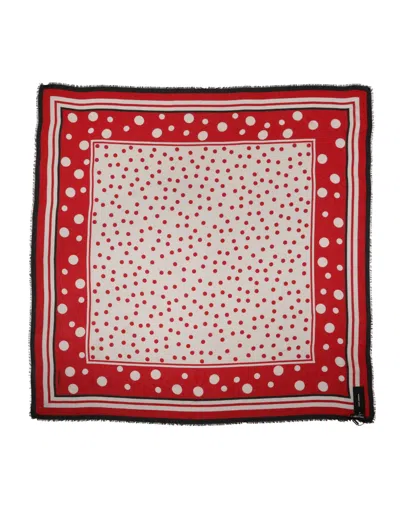 Dolce & Gabbana Red Polka Dot Print Square Stole 130cm X 130cm Scarf In Multi