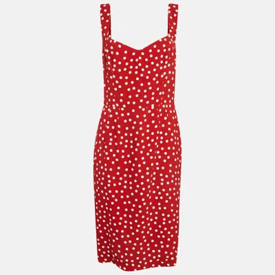 Pre-owned Dolce & Gabbana Red Polka Dots Crepe Sleeveless Midi Dress L