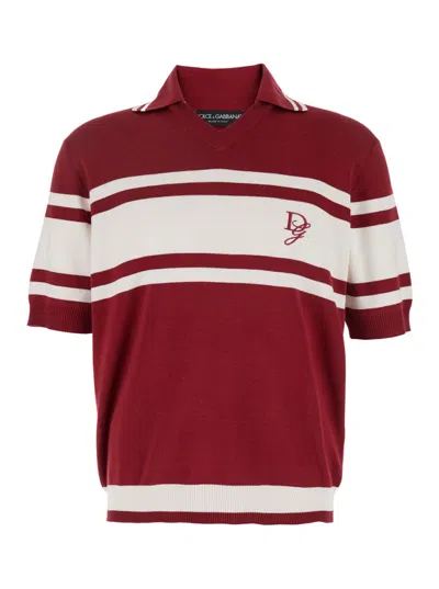Dolce & Gabbana Red Polo With Striped Motif