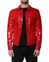 Dolce & Gabbana Red Polyester Button Down Collared Jacket In Red