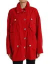 Dolce & Gabbana Red Polyester Hooded Button Rain Coat Jacket In Red