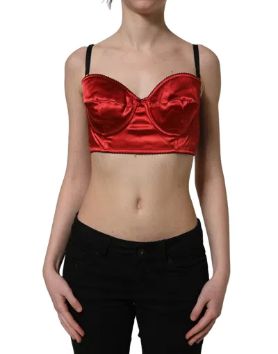Dolce & Gabbana Red Polyester Satin Bustier Cropped Tank Women's Top