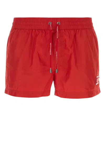 Dolce & Gabbana Logo-patch Swimming Shorts In Red