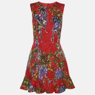 Pre-owned Dolce & Gabbana Red Printed Jacquard Dress S