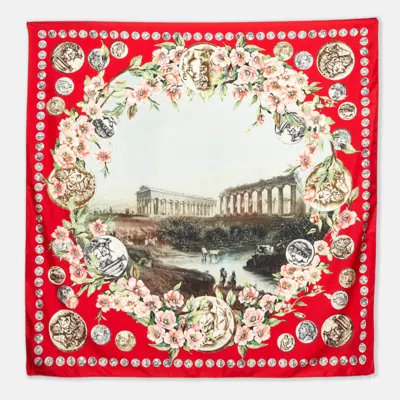 Pre-owned Dolce & Gabbana Red Printed Silk Scarf
