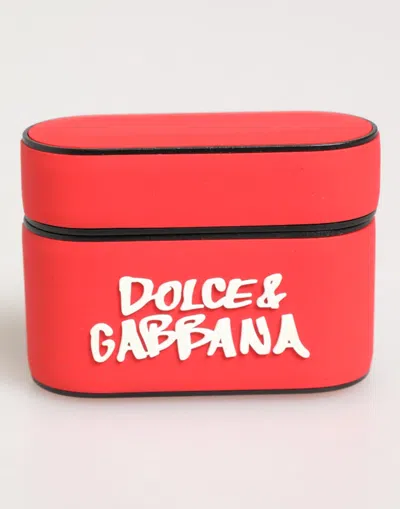 Dolce & Gabbana Red Pvc Dg Logo Embossed Men Flip Holder Airpods Case Polycarbonate Tu Accessory In Multi