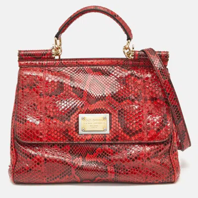 Pre-owned Dolce & Gabbana Red Python Large Miss Sicily Top Handle Bag