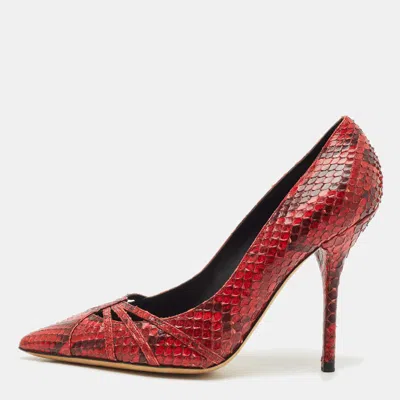 Pre-owned Dolce & Gabbana Red Python Pointed Toe Pumps Size 38
