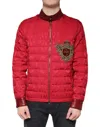 Dolce & Gabbana Red Brocade Bomber Gold Crown Logo Coat Jacket In Red