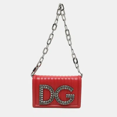 Pre-owned Dolce & Gabbana Red Quilted Leather Dg Girls Shoulder Bag