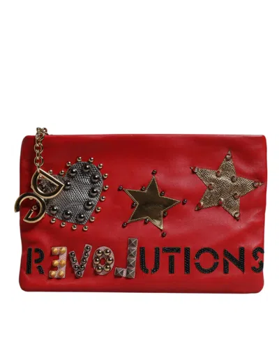 Dolce & Gabbana Red Revolutions Embellished Leather Clutch Women's Bag