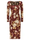 Dolce & Gabbana Rose Print Midi Dress With A Square Neckline In Multi