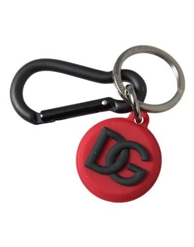Dolce & Gabbana Red Rubber Dg Logo Round Metal Brass Keyring Keychain