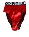 Dolce & Gabbana Red Satin High-waist Briefs Logo Women Underwear In Red