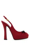 Dolce & Gabbana Satin Pumps With Platform Sole And Bow Detail In Rossorosso