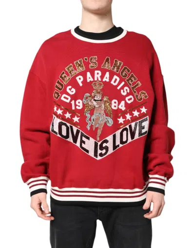 DOLCE & GABBANA DOLCE & GABBANA RED SEQUIN KNIT PULLOVER SWEATSHIRT MEN'S SWEATER