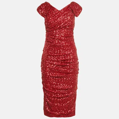 Pre-owned Dolce & Gabbana Red Sequin Midi Dress M